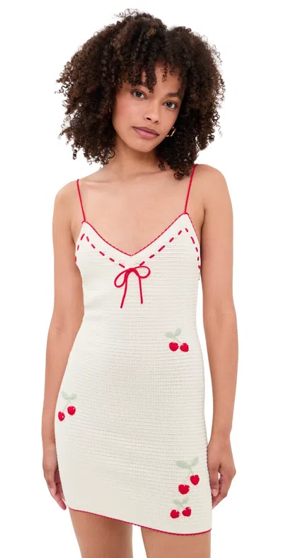 Loveshackfancy Yelena Cherry-embroidered Crochet Mini Dress In White