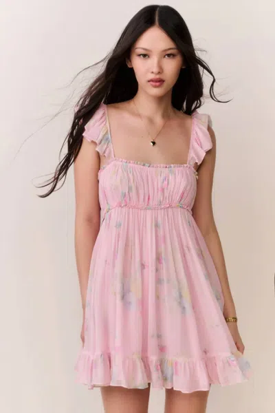 Loveshackfancy Zanira Floral Chiffon Mini Dress In Rosy Trellis In Pink