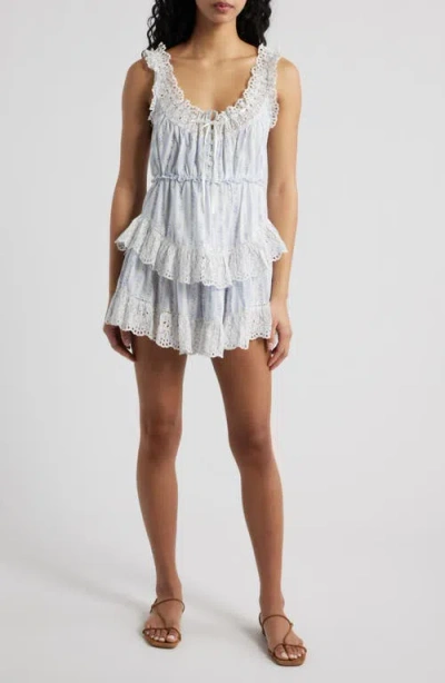 Loveshackfancy Zayan Floral Tiered Cotton Minidress In Blue