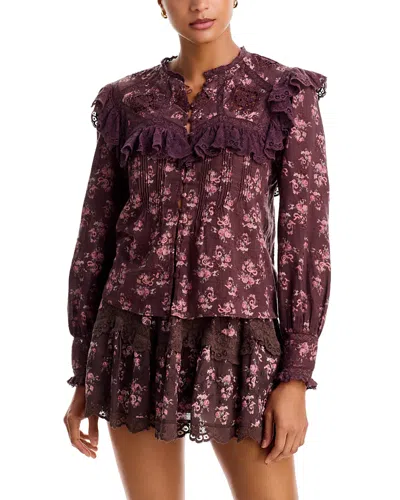 Loveshackfancy Zephyra Cotton Lace Trim Blouse In Red