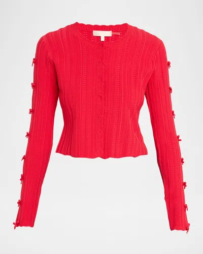 Loveshackfancy Zoriah Rib Pointelle Knit Cardigan In Red