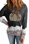 Lovesoft Bow Pumpkin Leopard Bleached Sweatshirt In Charcoal In Pink
