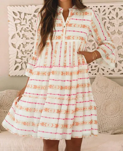 Lovesoft Bristol Bohemian Ruffled Pocket Dress In Orange In White
