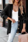 Lovesoft Casual Button Front Drop Shoulder Knit Cardigan In Black In Black