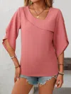Lovesoft Chiffon Ruffled V-neck Split Sleeve Top In Pink In Pink