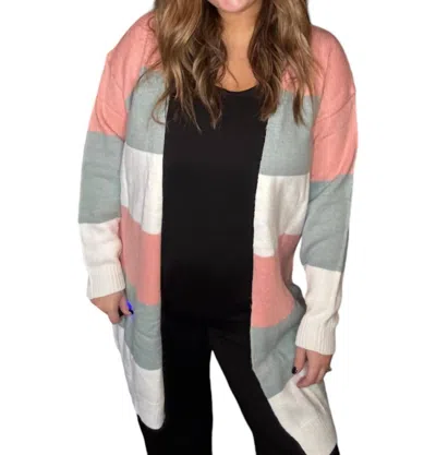 Lovesoft Colorblock Stripe Open-front Cardigan In Green Multi