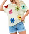 Lovesoft Crochet Flower Hollow-out Sweater Tee In White In White