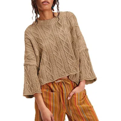 Lovesoft Cropped Cable Knit Sweater In Khaki In Brown