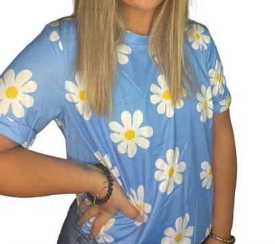 Lovesoft Daisy Printed Crewneck T Shirt In Sky Blue