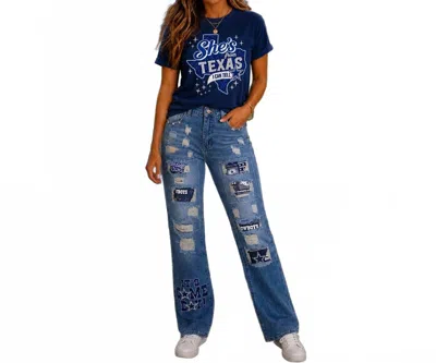 Lovesoft Dallas Cowboys Distressed Patchwork Straight Leg Jeans In Blue