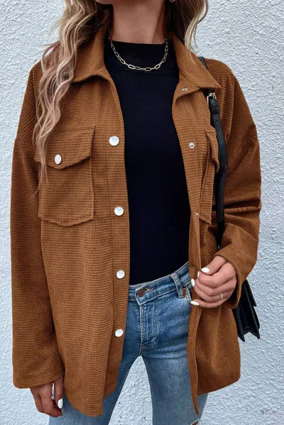 Lovesoft Flap Pocket Shacket In Brown