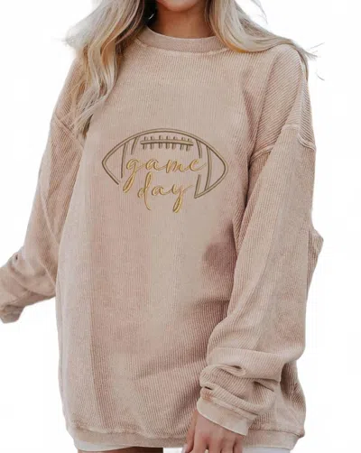 Lovesoft Game Day Embroidered Sweatshirt In Apricot In Beige