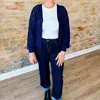 Lovesoft Karina Crochet Cardigan In Navy In Blue