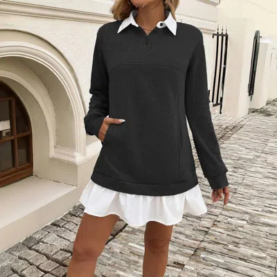 Lovesoft Layered Polo Neck Sweater Dress In Black