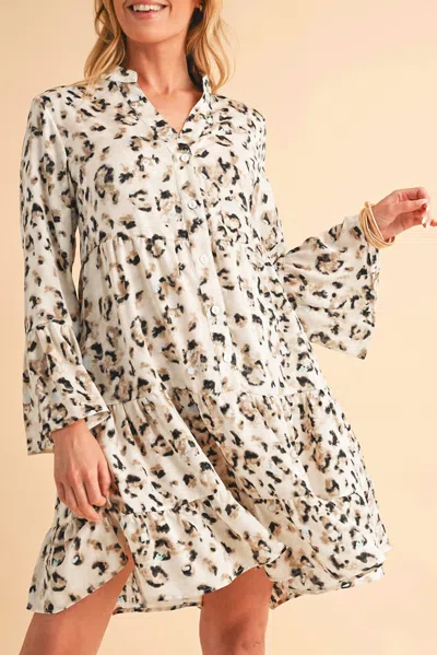 Lovesoft Leopard Print Tiered Ruffled Hem Dress In Khaki In Green