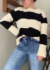 Lovesoft Meg Colorblock Cozy Sweater In Black/cream