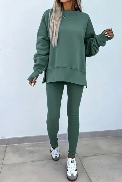 Lovesoft Oversized Lounge Set With Ribbed Leggings In Green Bay