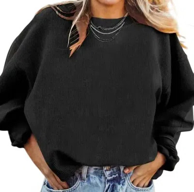 Lovesoft Ribbed Corded Crew Sweatshirt In Dark Gray In Grey