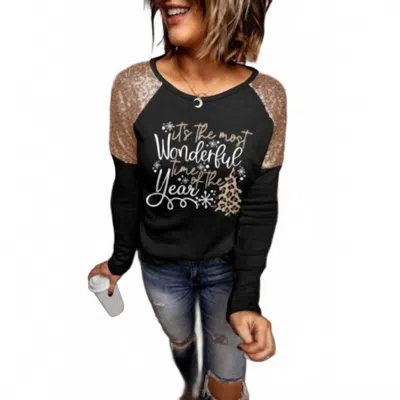 Lovesoft Sequin Holiday Top In Black & Rose Gold