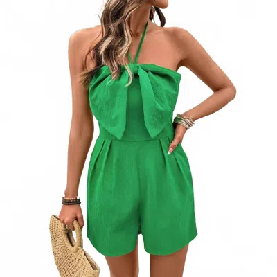 Lovesoft Sleeveless Halter Neck Romper In Green