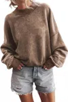 Lovesoft Solid Color Drop Shoulder Pullover Sweatshirt In Brown In Brown