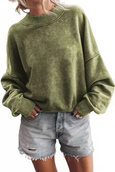 Lovesoft Solid Color Drop Shoulder Pullover Sweatshirt In Green