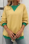 Lovesoft Solid Color Round Neck Fork Loose Sweatshirt Sweater In Yellow In Yellow