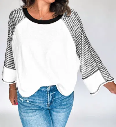Lovesoft Striped Bracelet Sleeve Raglan Patchwork Top In Black