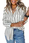 Lovesoft Striped Buttoned Oversized Shirt In Black Stripe In Black