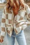 Lovesoft Teddy Bear Checkered Jacket In Brown In Brown
