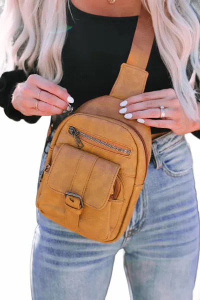 Lovesoft Vintage Multi Pockets Crossbody Sling Bag Purse In Khaki In Green