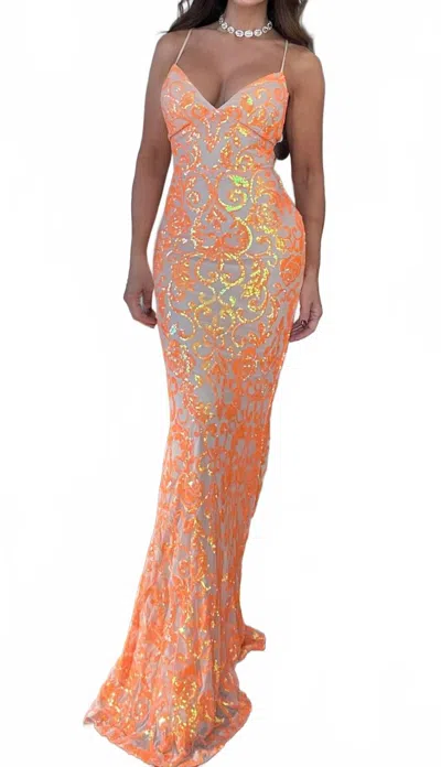 Lovesome Bella Sequin Maxi Dress In Orange/nude In Multi