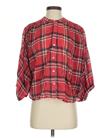 Pre-owned Lovestitch 3/4 Sleeve Button Down Shirt In Red