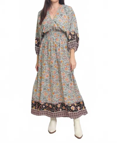 Lovestitch Amanda Volume Sleeve Maxi Dress In Mint In Multi