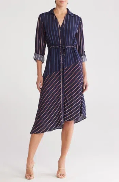 Lovestitch Asymmetric Hem Shirt Dress In Navy/blue