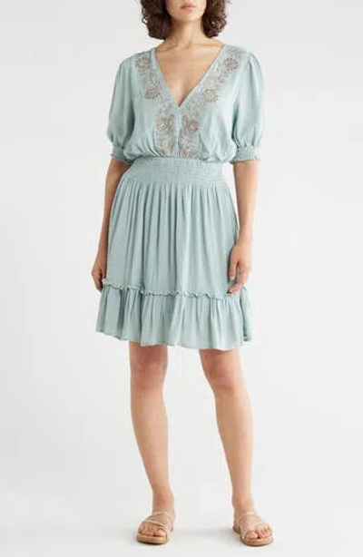 Lovestitch Bishop Sleeve Minidress In Blue