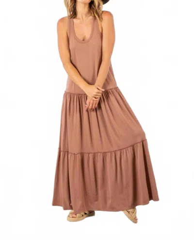 Lovestitch Bohemian Jersey Racer Back Tiered Maxi Dress In Clay In Brown
