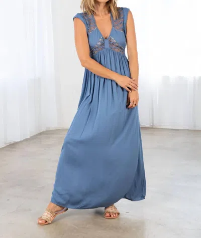 Lovestitch Boho Chic Sequined Lace Detail Maxi Dress In Blue