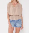 Lovestitch Briar Peplum Waist Top In Taupe In Nude