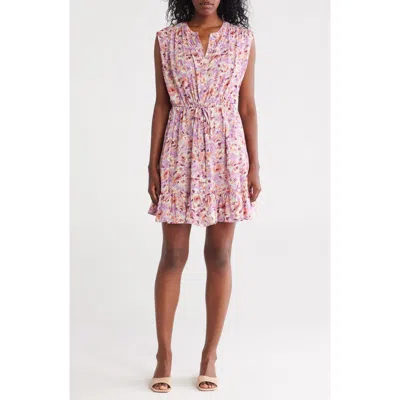 Lovestitch Button Front Midi Dress In Purple