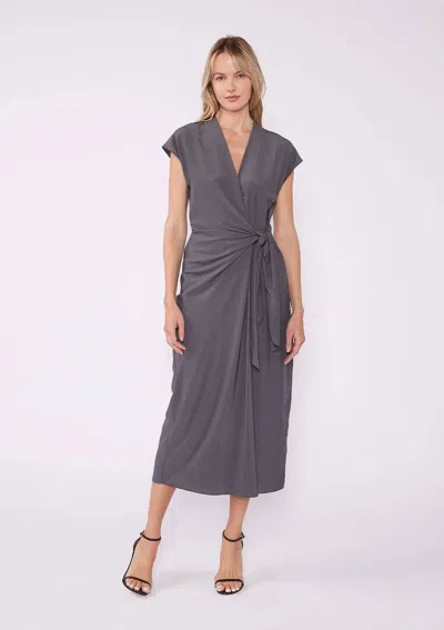 Lovestitch Cap Sleeve Midi Wrap Dress In Grey In Gray