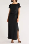 Lovestitch Cap Sleeve Slit Maxi Dress In Black