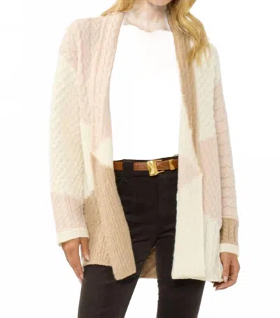 Lovestitch Colorblock Cableknit Cardigan In Natural/tan In Neutral
