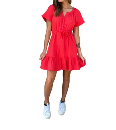 Lovestitch Cotton Gauze Dress In Flame In Red