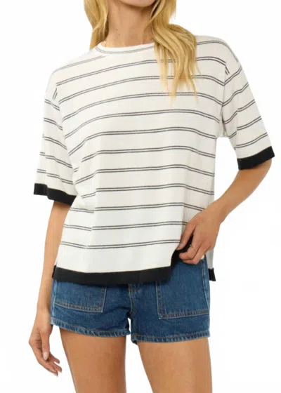 Lovestitch Crewneck Dropped Shoulder Oversized Stripe Tee In White