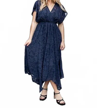Lovestitch Devon Foil Jacquard Handkerchief Midi Dress In Blue