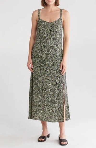 Lovestitch Ditsy Print Maxi Dress In Black/lime