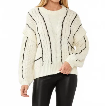 Lovestitch Drop Shoulder Crewneck Sweater In Cream/black In White