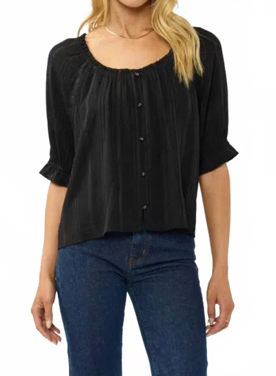 Lovestitch Elbow Sleeve Button Down Blouse In Black
