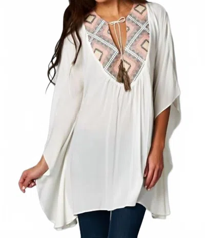 Lovestitch Embroidered Kaftan Tunic In Coral In White